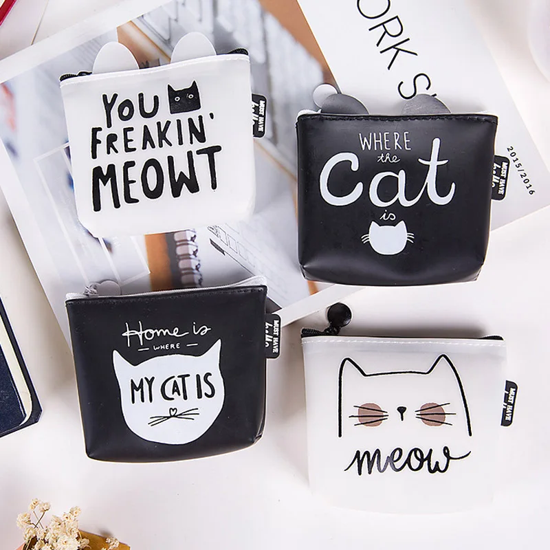 Модные кошельки с кошкой для женщин и девочек маленький мини кошелек из