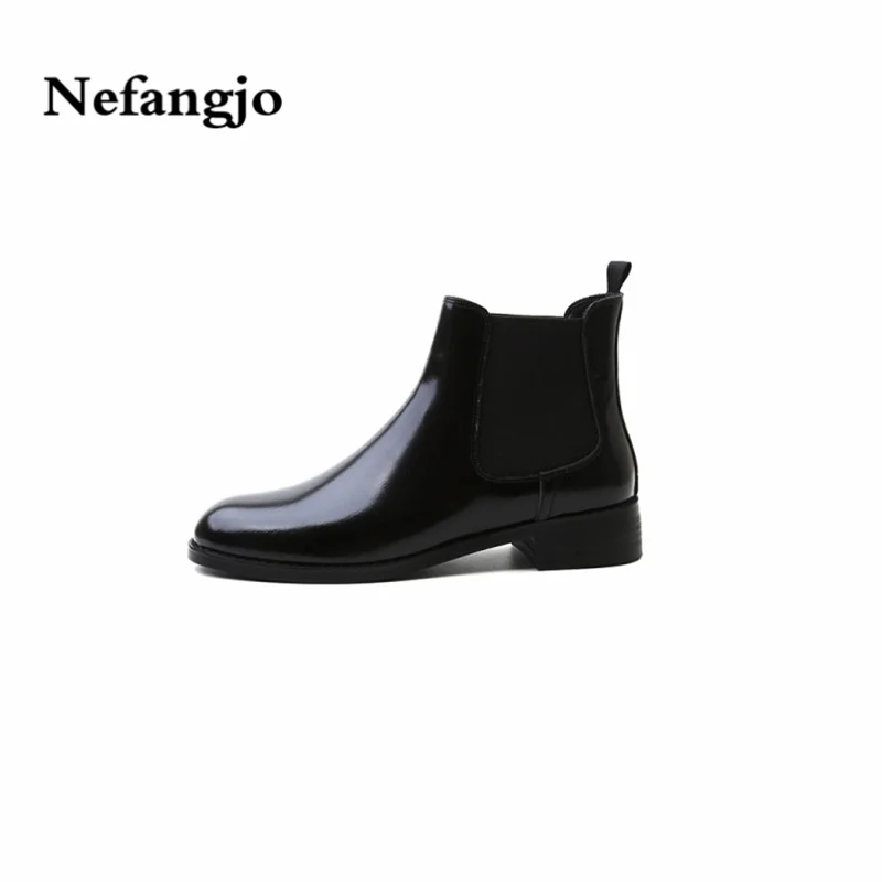 

Nefangjo 2018' s new leather booties are low - heeled with Chelsea boots, jockey boots and leather motorcycle boots