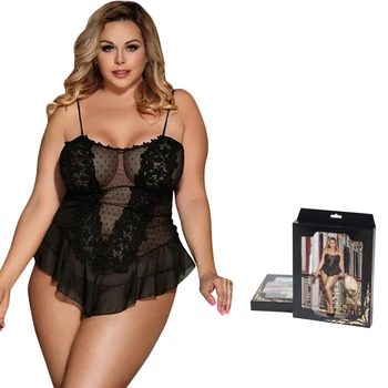

Intimo donna sexy hot lingerie black white plus size sexy nightwear nuisette high-end box packing strappy summer pajamas PW80485