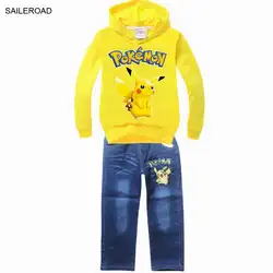 SAILEROAD/Детские комплекты одежды для мальчиков и девочек от 3 до 9 лет, толстовка + джинсовые штаны, костюм для мальчиков и девочек, комплекты
