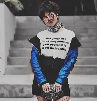 

may your life be as awesome as you pretend T-Shirt Casual it is on instagram Women Graphic Tops Stylish Funny Clothing Tees