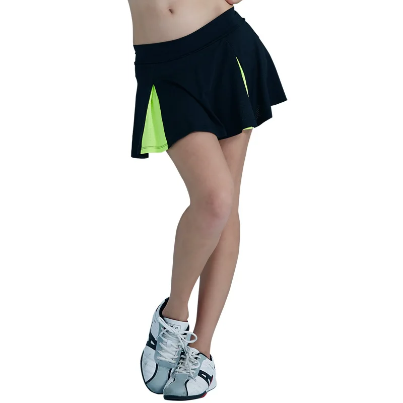 Спортивная Женская юбка для фитнеса, женские юбки для танцев и тенниса, юбка-шорты для черлидеров, юбка-брюки для танцоров, одежда с защитными шортами в стиле пэчворк - Цвет: Black Green