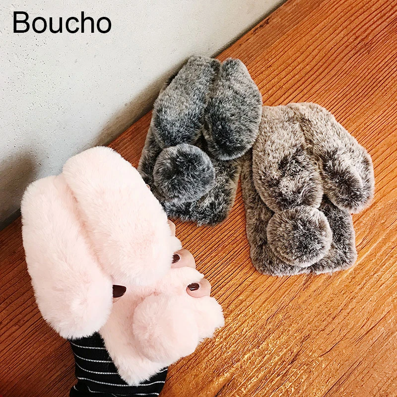 Boucho Case for iPhone XS Max X XR Cases 3D Rabbit Ears Furry fluffy For iPhone XR Warm Case for iPhone 6 6S 7 8 Plus Phone Case