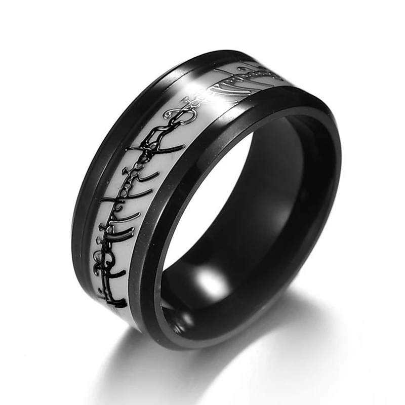 ELSEMODE черное титановое стальное светящееся кольцо Властелин одного светящееся в темноте обручальные кольца для мужчин и женщин ювелирные изделия - Цвет основного камня: Черный