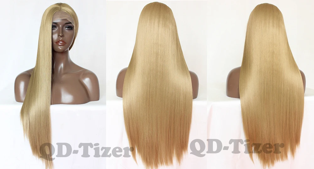 qd-tizer long straight blonde synthetic lace front wigs 6