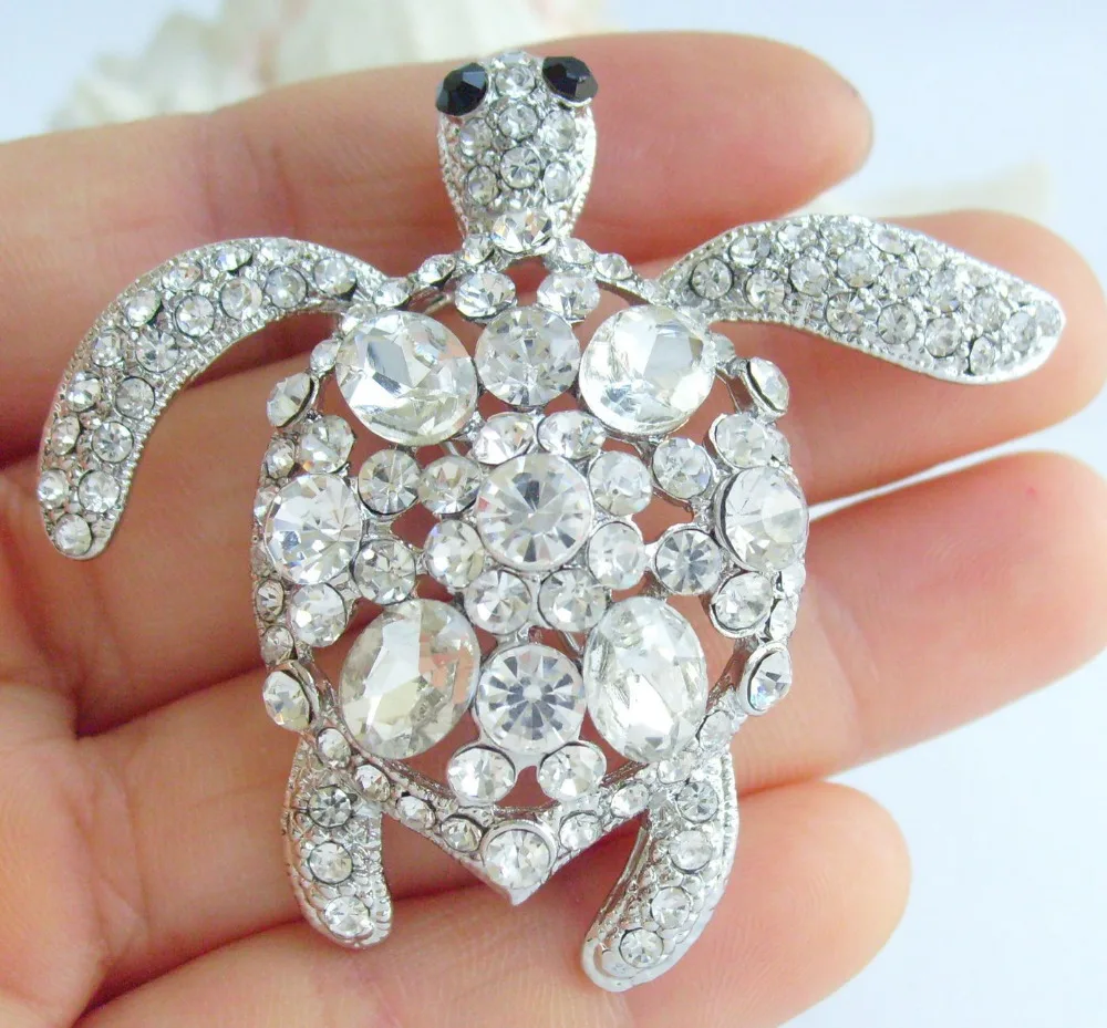 

Clear Rhinestone Crystal Turtle Tortoise Brooch Pin Pendant EE03344C3