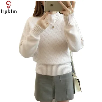

Women's Loose Thick Warm Sweater 2018 Spring Autumn New Korean Fashion Pure Color Half High Collar Twist Sweaters CH292