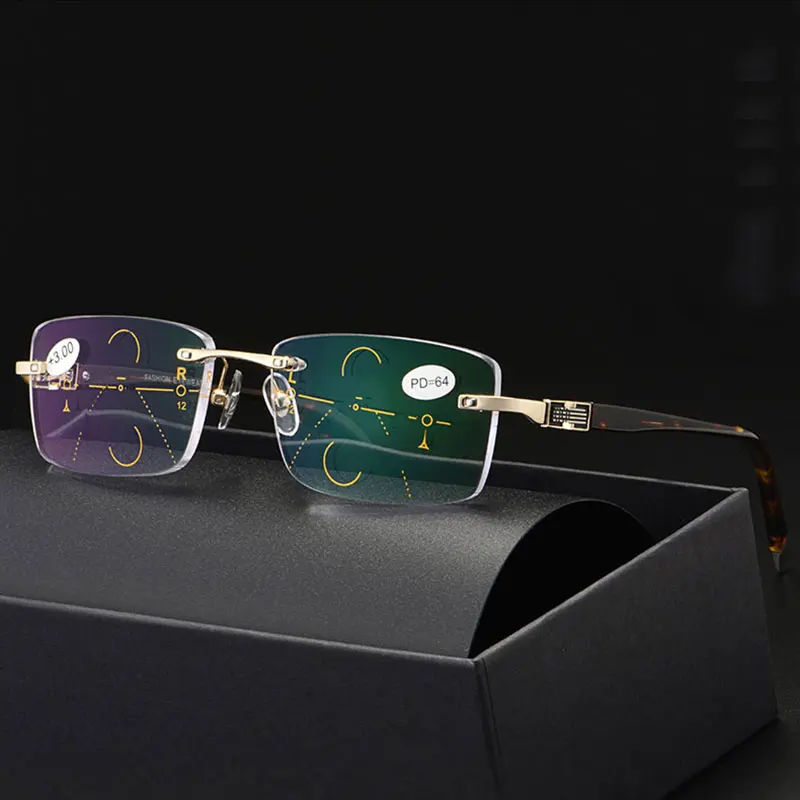 Reven Jate очки без оправы Смарт зум прогрессивные многофокальные очки для чтения для мужчин женщин Пресбиопия дальнозоркость многофокальные