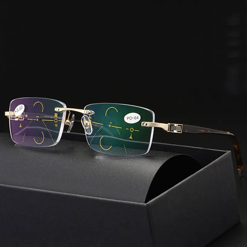 

Reven Jate rimless Eyewear Smart zoom Progressive Multifocal Reading Glasses Men Women Presbyopia Hyperopia Multifocal