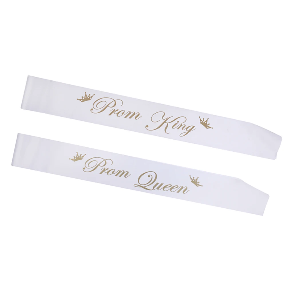 

White Prom King Queen Sash Wedding Graduation Leavers Do Ball Birthday Party Bridal Shower Accessory