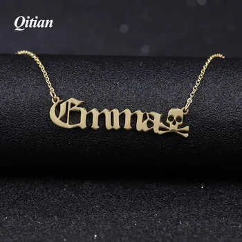 

Personalized Name Necklace With Ghost Symbol Customized Nameplate For Birthday Gift Gold Stainless Steel Jewelry