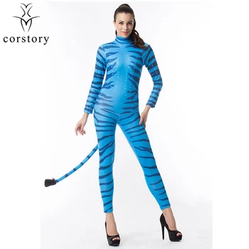 

Corstory Blue Cotton Long Sleeve Zebra Adult Animal Halloween Costume For Women Plus Size Cinema Cospaly Carnival Clothing