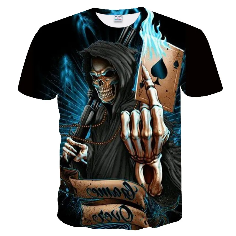 

2019 Hot sale New Men Summer Skull Poker Print Men Short Sleeve T-shirt 3D T Shirt Casual Breathable Tshirt Plus-size EU XXS-4XL