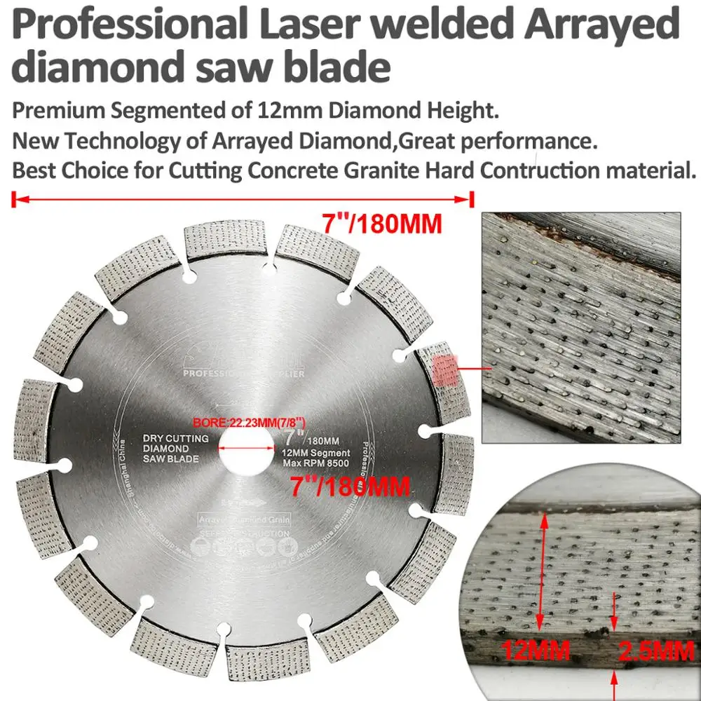 SHDIATOOL 2 шт 7 дюймов/180 мм лазерные сварные Алмазные лезвия для резки дисковый пильный диск жесткий материал Алмазный внутренний диаметр колеса 22,23 мм