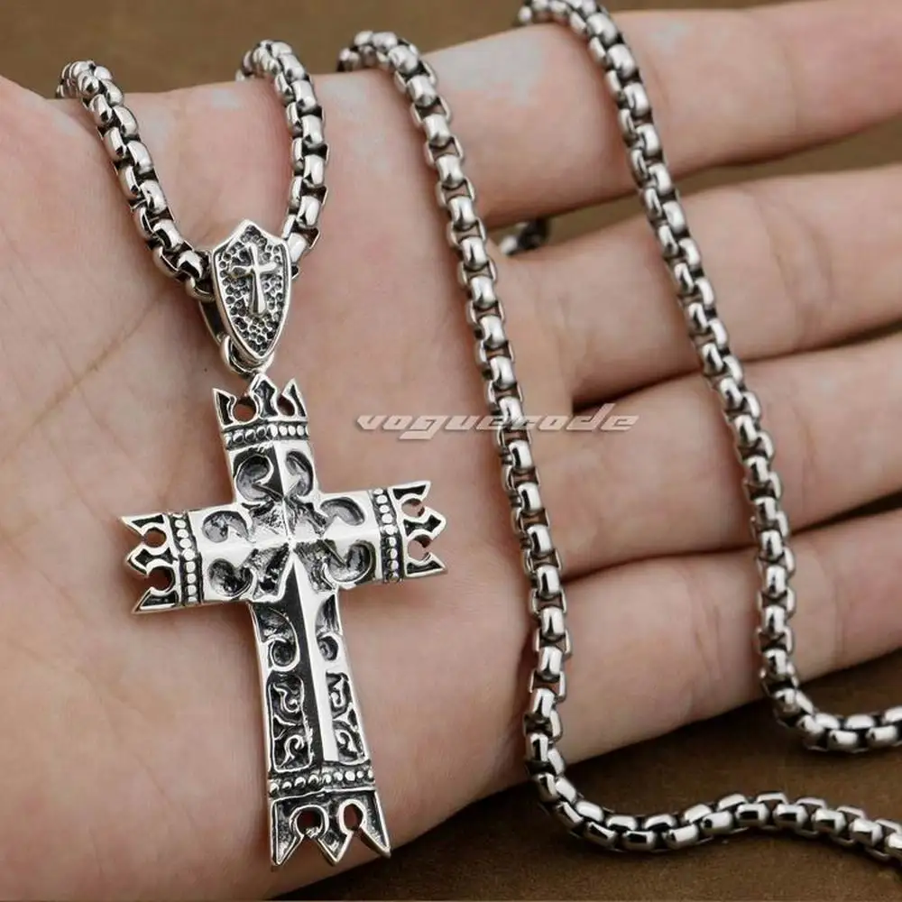 

King Crown Knight Cross 925 Sterling Silver Mens Pendant 8A005