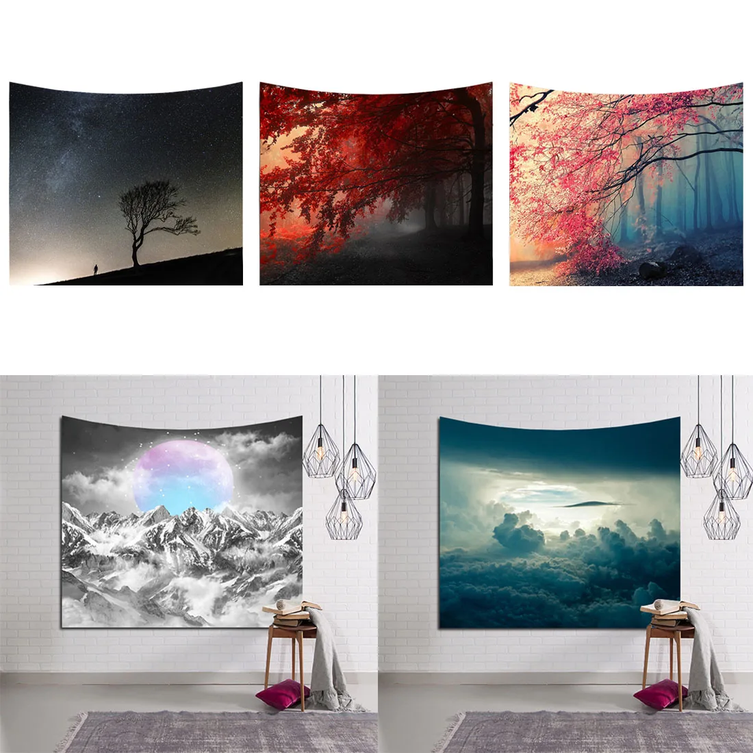 

3D Forest Tapestry Wall Hanging Tapestry Hippie Retro Home Decor Yoga Beach Mat 153x130cm/153x102cm/203x153cm/229x153cm