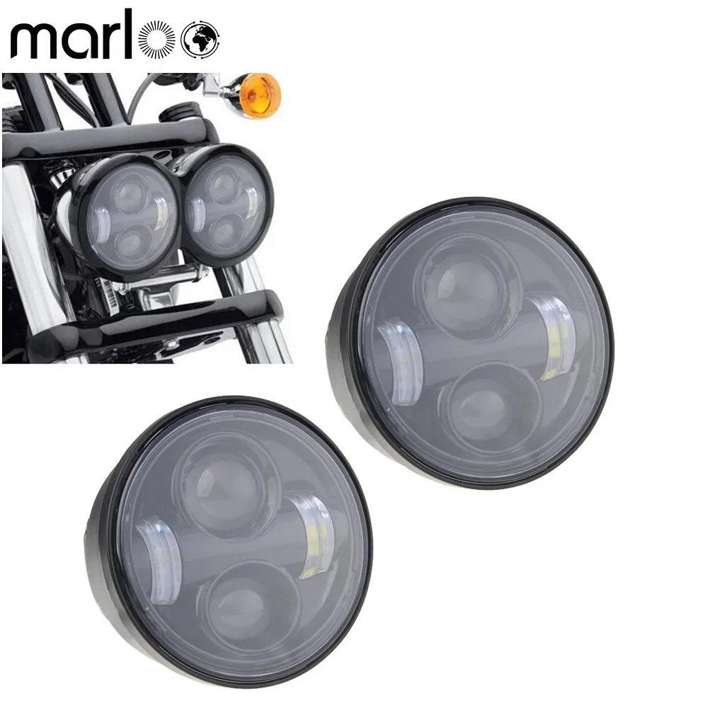

Marloo 4.65" Twin Dual LED Headlights high low beam For Harley Fat Bob Headlamp Motorcycle Double Dual Lamp