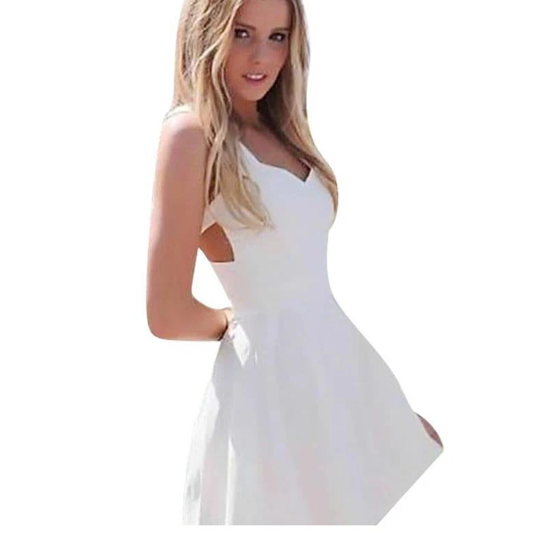 Pure V Neck Mini Robe Retour Tassel Femmes Sexy Push Up Volants Robes De Vintage White Strappy Back Sleeveless Skater Dress (1)