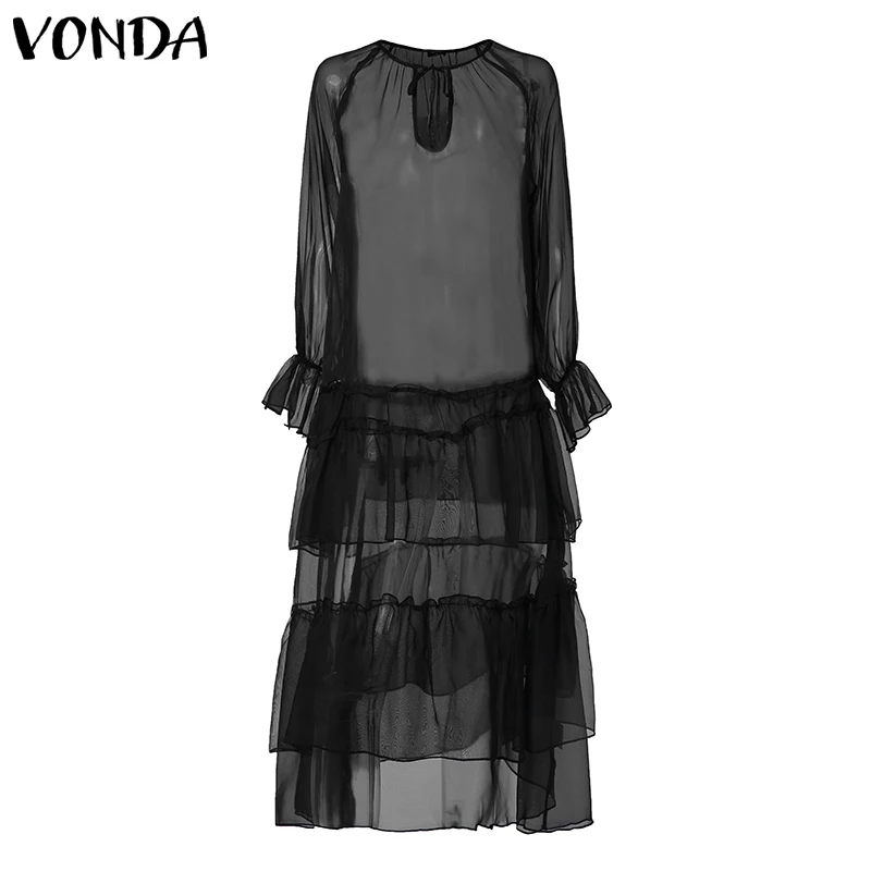 VONDA, макси платье для беременных, Robe Boheme Femme, сексуальное пляжное длинное платье, 5XL, элегантное однотонное пляжное платье размера плюс