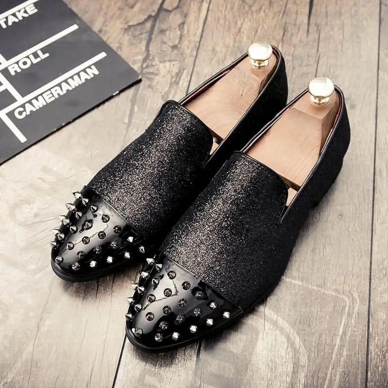Confortable Coups Noir Paresseux Pieds Air Pied Hommes Rivets Mode Chaussures Chaussures De qPgnatxzf