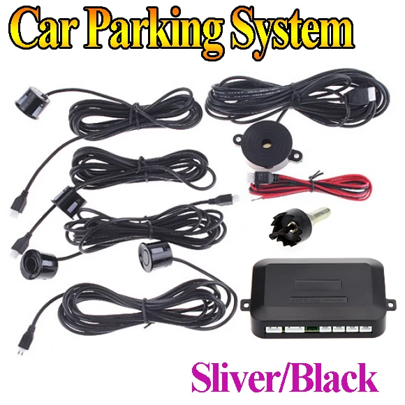 Car Parking Sensor Backup Reverse Radar Sound Alert with 4 black