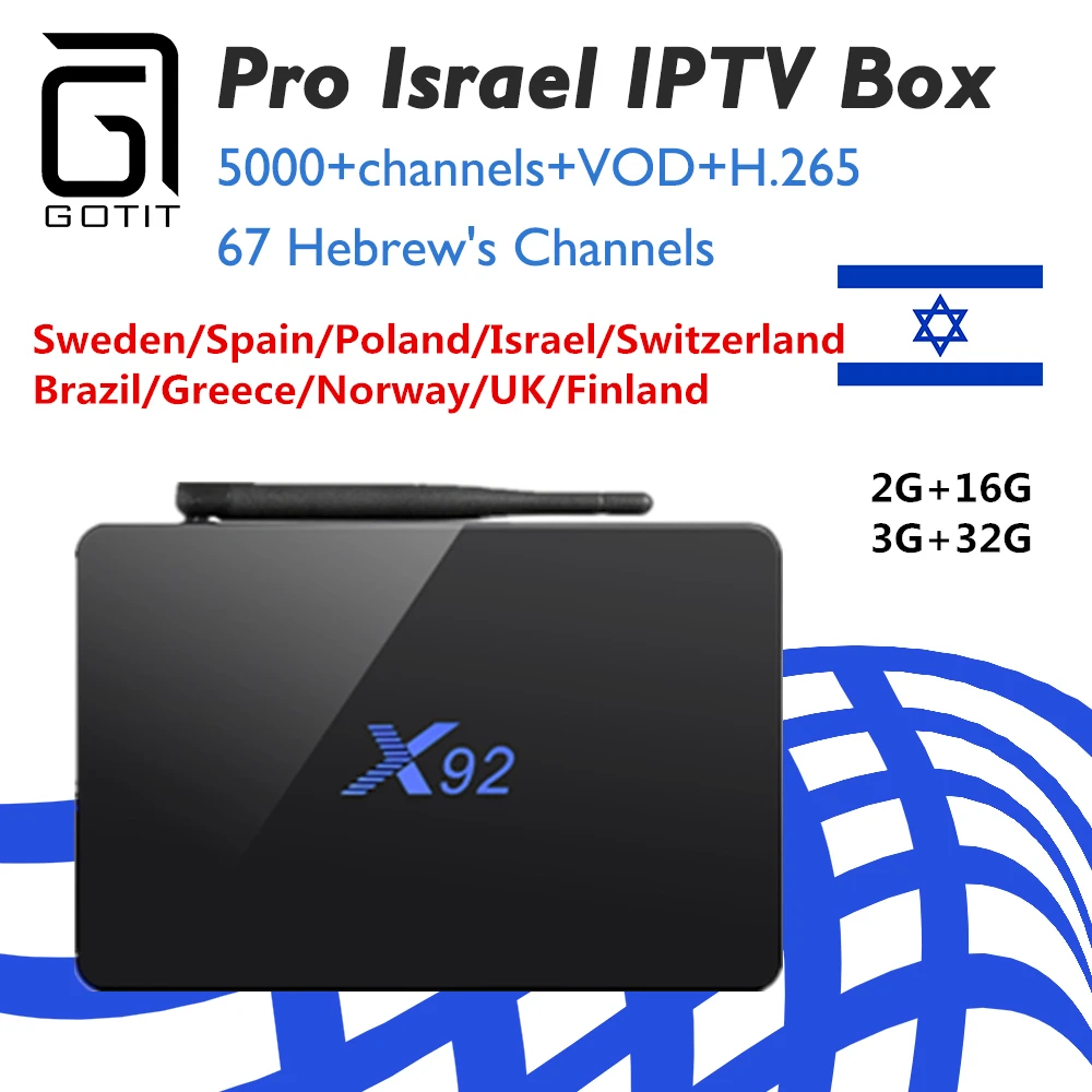 

2019 Best Israel IPTV Android TV Box X92 Amlogic s912 32G with Nordic Albania Arabic French iptv subscription VOD smart tv box