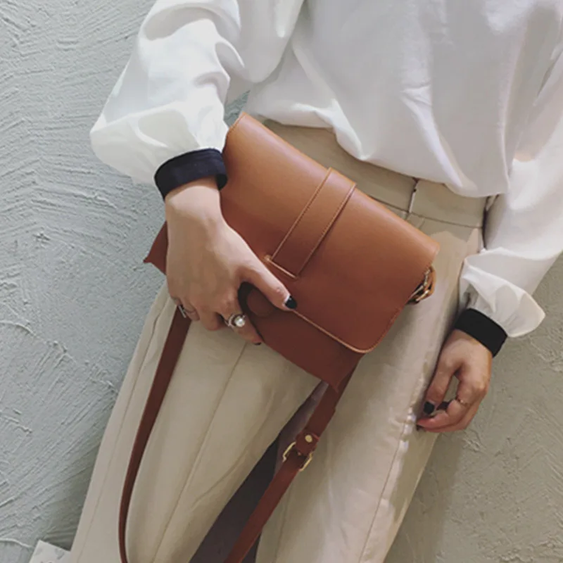 

LEFTSIDE PU Leather Small Teenager Crossbody Bag Handbag For Women Designer Brand Women's Messenger Bags Solid Color Simple
