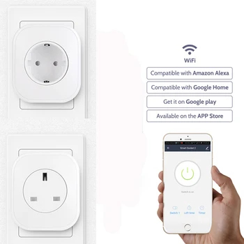 

30 pcs WIFI Smart Socket EU Plug UK Plug 100-240V 10A Remote Control Smart Timing Switch Work For Amazon Alexa/Google Assistant