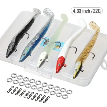 

DONQL 5Pcs lead Head Fishing Lure Soft Silicone Bait Single Hook Artificial Bass Open Paddle Tail Fishing Bait +10 Connector Jig