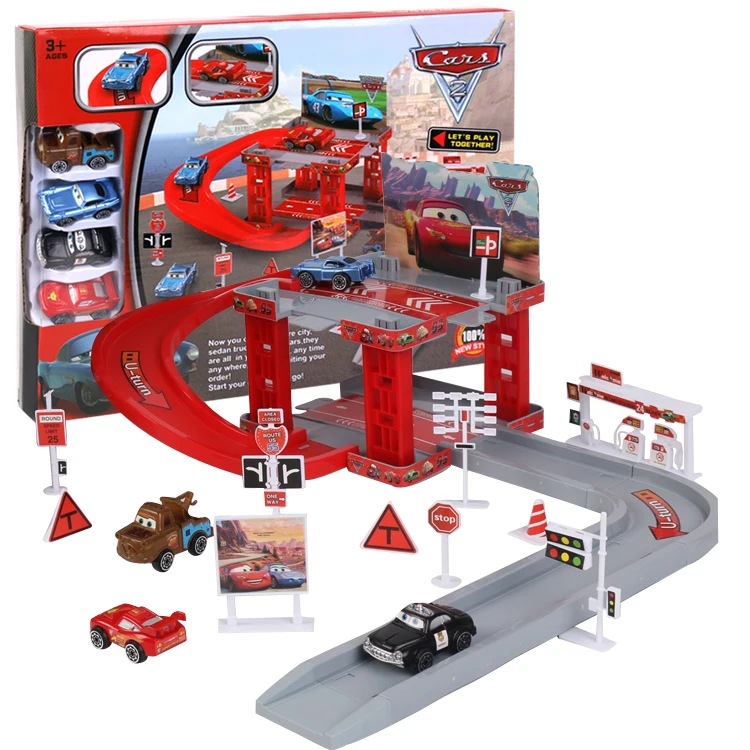 Online Disney Pixar coches 3 Rayo Mcqueen Mater Sheriff pista Estacionamiento de plástico de Diecasts juguetes modelo de coche juguetes para niños regalos