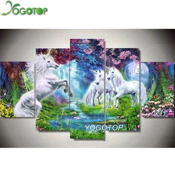 

YOGOTOP DIY Diamond Painting Cross Stitch Kits Full Diamond Embroidery 5D Diamond Mosaic Home Decor Forest unicorn 5pcs ML251