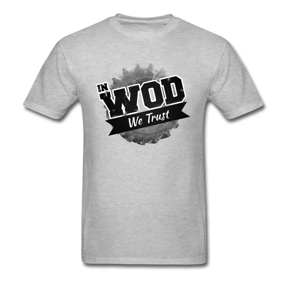 In WOD we Trust T Shirt Short Sleeve Print 2018 New Men Labor Day Tees Print Tops Shirts Crewneck 100% Cotton Wholesale In WOD we Trust grey