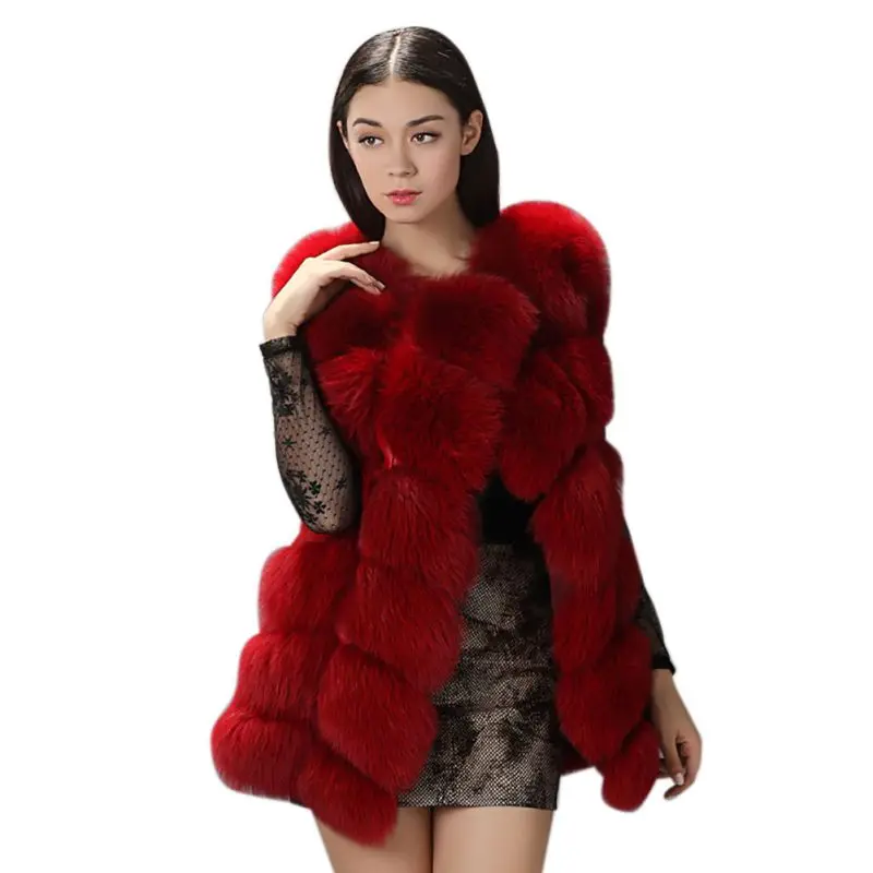 Женское пальто из искусственного меха размера плюс, жилет без рукавов, ворсистый, пушистый, черный, красный, серый, зеленый, розовый, синий, меховые жилеты, кардиган для женщин - Цвет: As Picture Shows