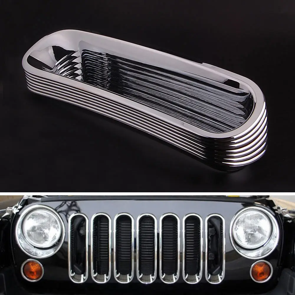 melhor 7 p ccedil;s set ABS Frente Chrome Grill Grille Insert Guarda Capa Trims Decora ccedil; atilde;o Moldura Para Wrangler JK 2007 2015 Carro estilo Do Carro Tampa Do Carro