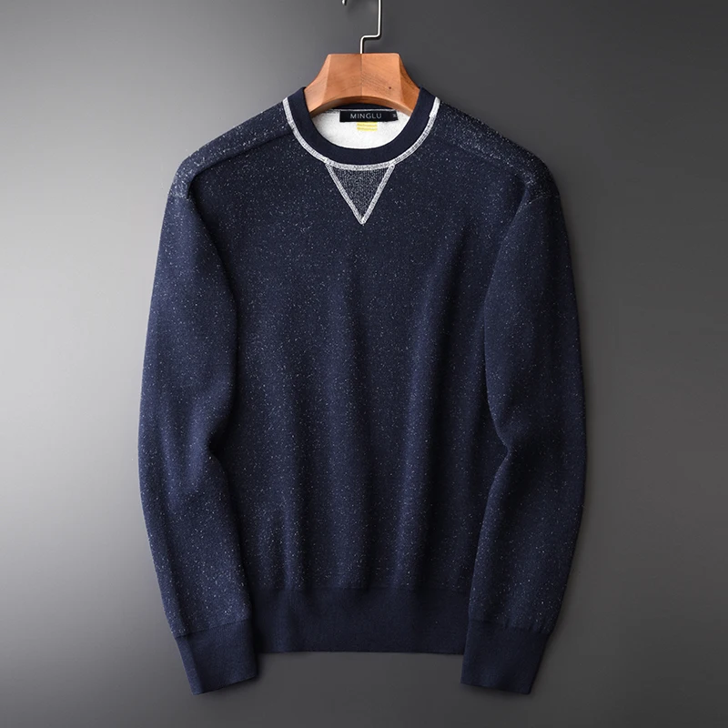 

Minglu Colored Wool Sweater Men Luxury Round Collar And Inner Napping Mens Sweaters Fashion Slim Fit Add Thick Pullover Men 4XL