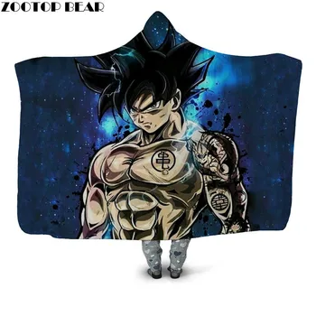 

Popular Dragon Ball Anime Hooded Blanket 3D Print Velvet Plush Throw Blanket Bedspread for Kid Girl Travel Quilt Sherpa Blanket