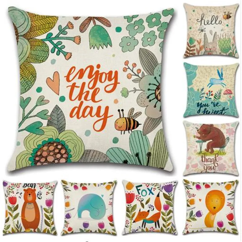 Cute Cartoon Pattern Pillow Case Fox Bear Lion Cotton Linen Christmas Pillow Case Decorative Pillowcases funda de almohada Cute Cartoon Pattern Pillow Case Fox Bear Lion Cotton Linen Christmas Pillow Case Decorative Pillowcases funda de almohada