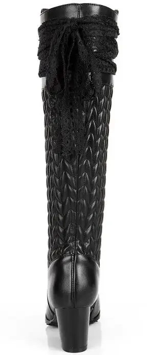 Up Stivali Sxq1007 Merletto Spessore 45 Lace 34 Nero Alti Di Del Cerniera Moda Cuoio Tacco Il Alto Ginocchio Formato bianco Laterale Rotonda Punta Inverno Delle Donne Al Più Genuino xFTzqqZw