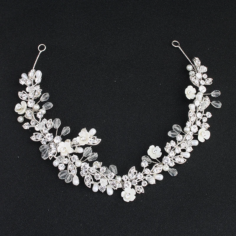 QYY Fashion Small White Flower Handmade Wedding Headband Bridal Hair Accessories Rhinestone Hair Vine Women Tiaras and Crown