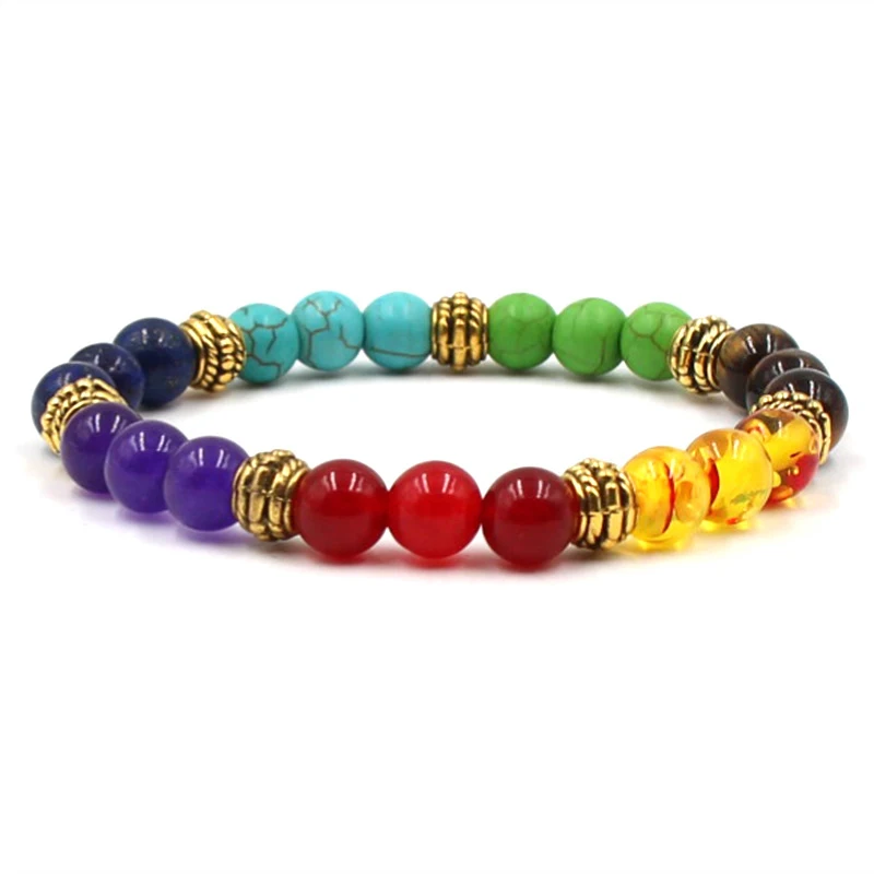 NIUYITID Colorful Beaded Chakra Bracelet Men With Natural Lava Stone Beads Yoga Hologram Braclet Women Men Jewelry (1)
