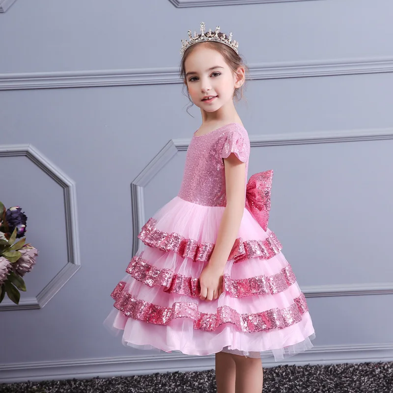 2019 Girls Dress Pegeant Sequined Backless Kids Dresses For Girls Wedding Party Princess Dresses Baby Girls Layered Tutu Dresses (8)