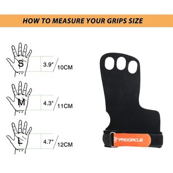 ProCircle Leather Gymnastic Grips Weight Lifting Training Gloves 3 Hole With Wrist Support Palm Protection