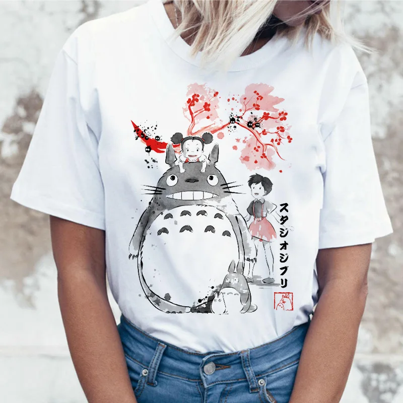 Totoro футболка Женская Топ Футболка корейский стиль Kawaii 80s 90s Графический Harajuku женский Ulzzang Повседневный корейский