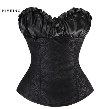 

Kimring Sexy Gothic Overbust Corset Plus Size Corset Women Solid Satin Lace Up Back Corset Bustier Body Shapewear Tops Corselet
