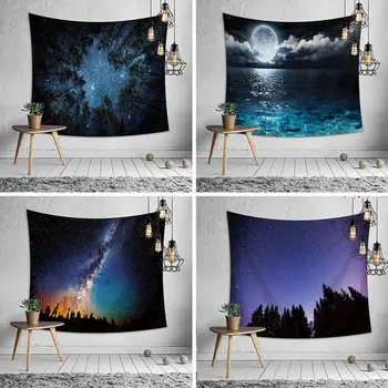 

Newest Romantic Moonlight Nature Scene Fabric Decorative Wall Hanging Tapestry Decor Polyester Curtain Table Cover Home decor