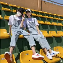 HOT Горячее предложение новая мужская одежда wo дырки комбинезон модный Свободный джинсовый комбинезон девять очков джинсы на подтяжках брюки