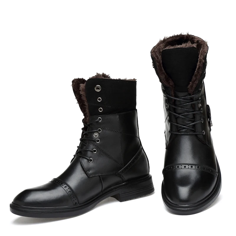 ROXDIA/мужские зимние ботинки из натуральной кожи; теплые водонепроницаемые Зимние ботильоны; Мужская Рабочая обувь; Цвет Черный; большие размеры 39-48; RXM077
