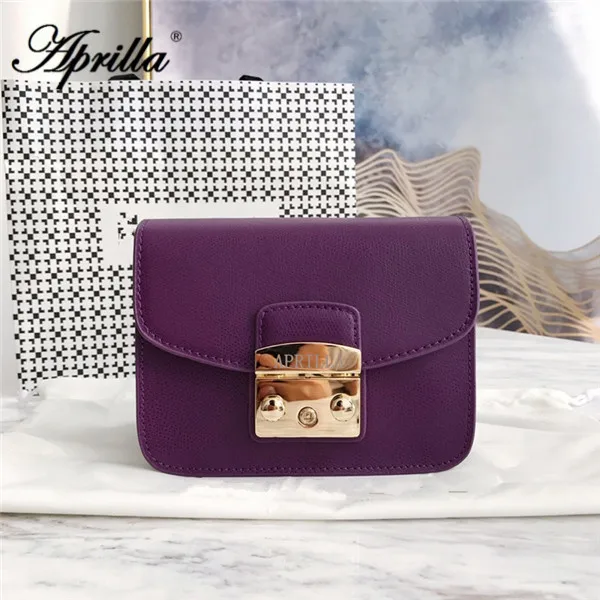 Aprilla дизайнерские брендовые сумки 17 см, маленькие сумки из натуральной кожи с клапаном, женская сумка на плечо с цепочкой, сумки через плечо 201 - Цвет: Фиолетовый