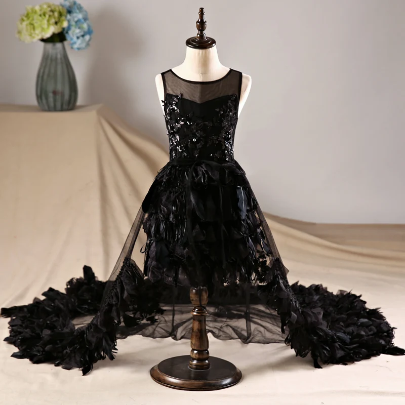 Платья для девочек со съемным длинным шлейфом, роскошная черная одежда с блестками, вечерние платья для выпускного вечера, JF622 - Цвет: Черный