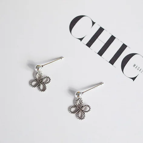 weave clover Tai-silver earrings 100% 925 Sterling silver Jewelry fashion Hypoallergenic Stud earrings for women girl gift